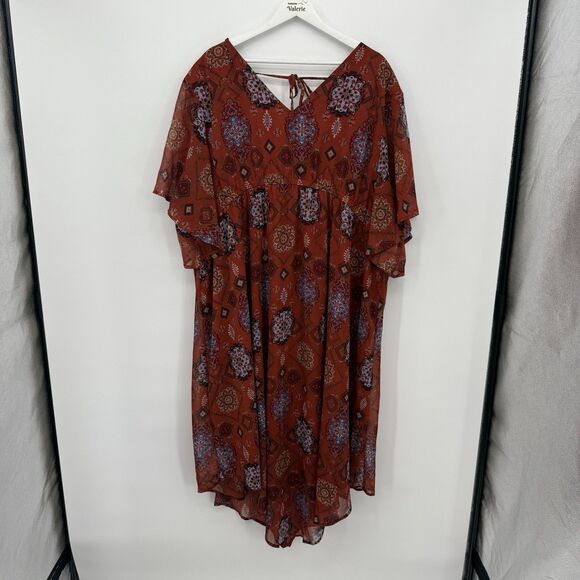 Maurices Orange Boho Multi Pattern Wide Sleeve Flowy Long Midi Dress 4X Plus - Picture 2 of 8